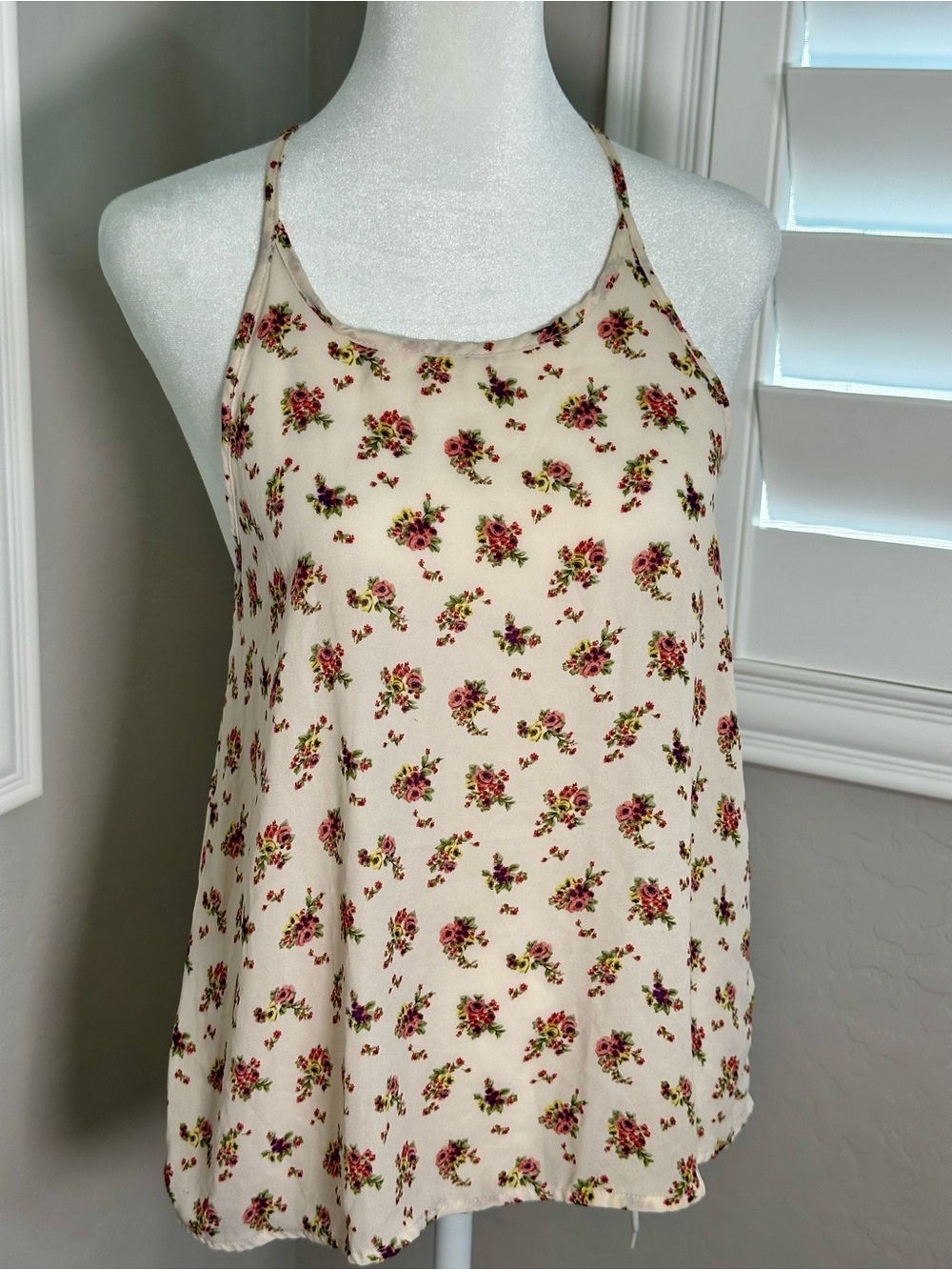 Poetry Cream Floral Racerback Cami with Pink Bouquet Print